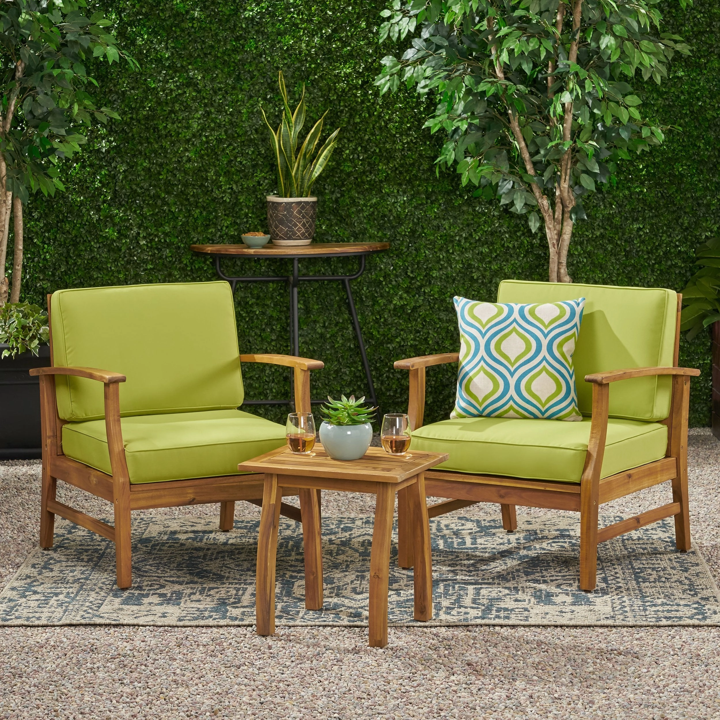 Outdoor 2 Seater Acacia Wood Chat Set with Cushions - NH822203