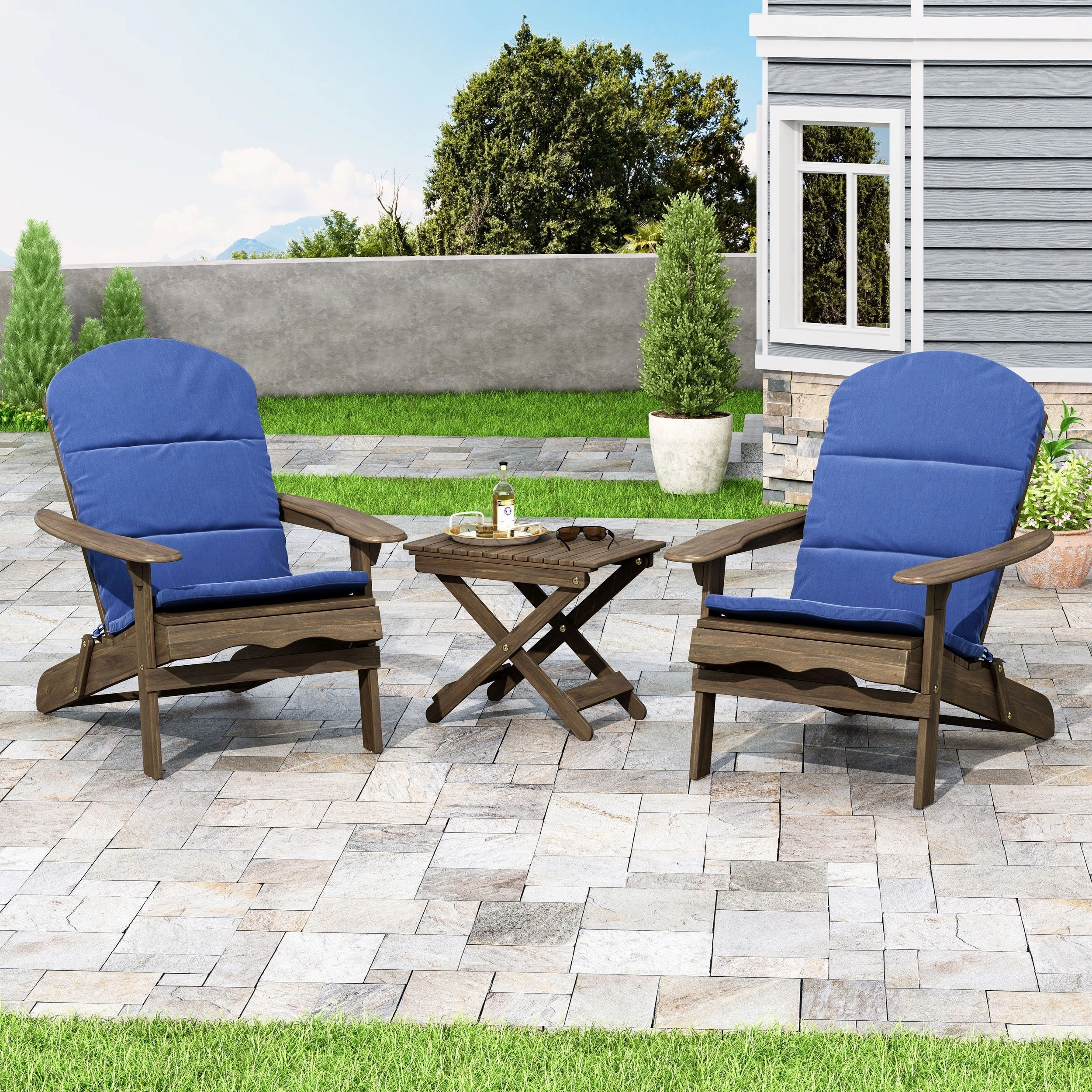 Outdoor 2 Seater Acacia Wood Chat Set with Water Resistant Cushions - NH010313