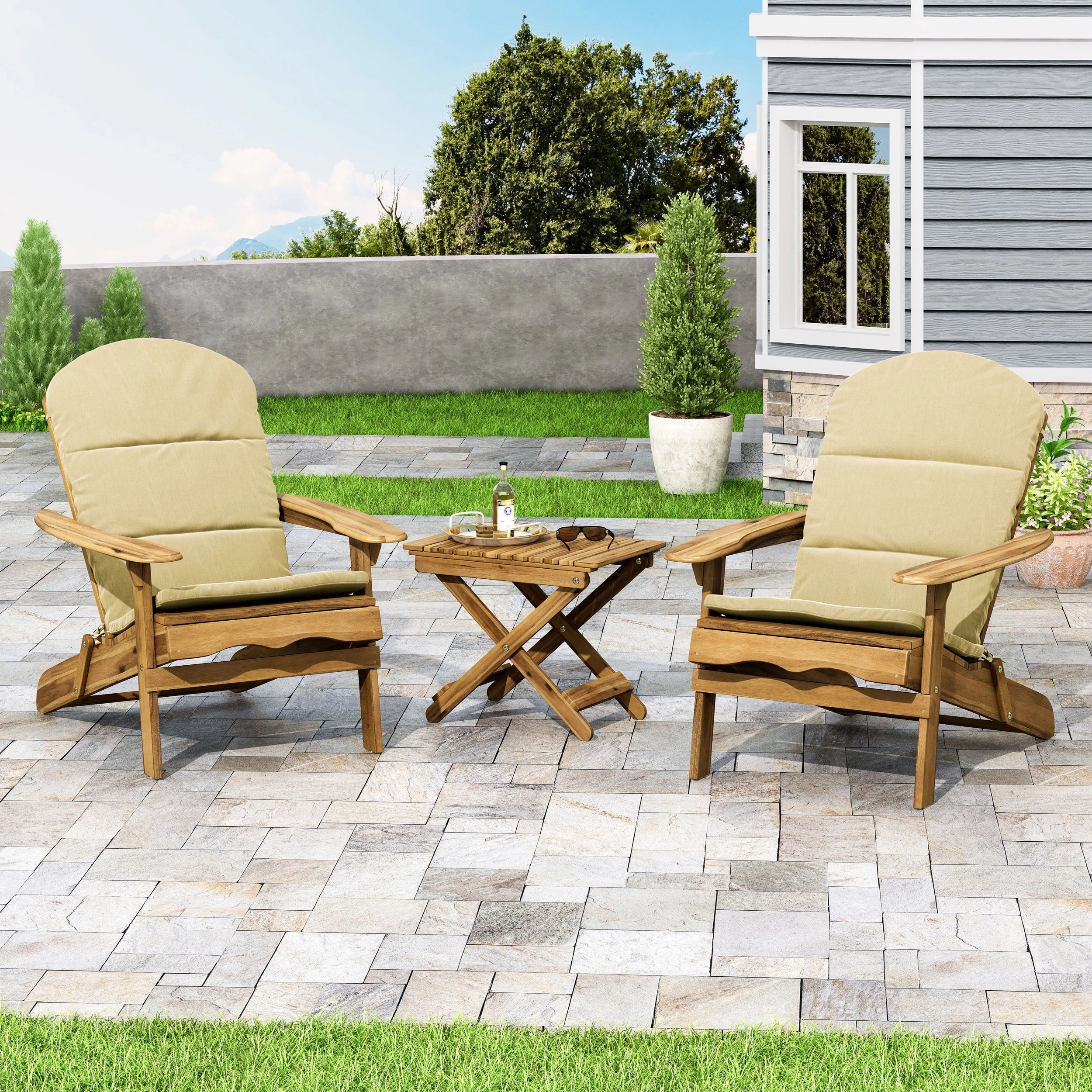 Outdoor 2 Seater Acacia Wood Chat Set with Water Resistant Cushions - NH010313