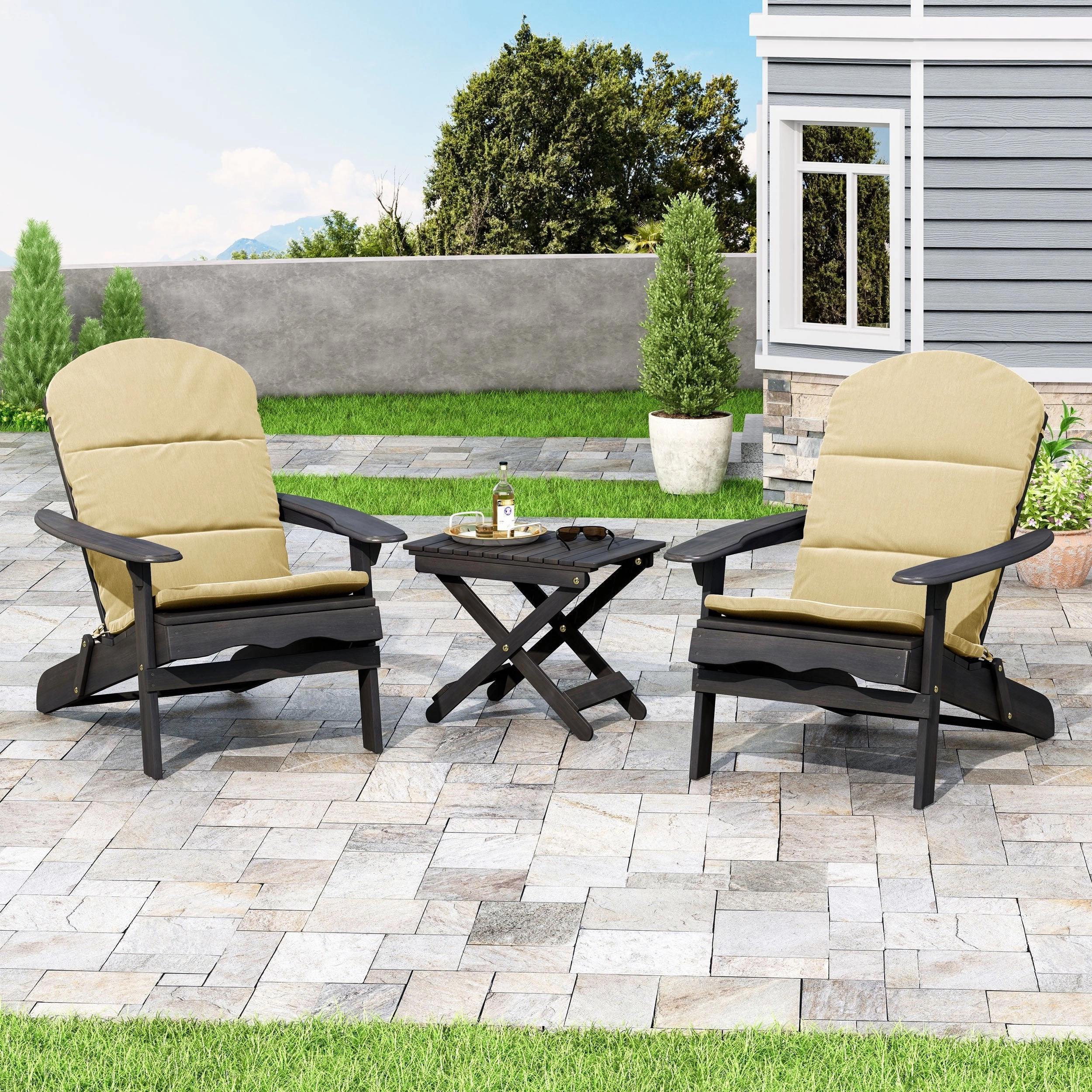 Outdoor 2 Seater Acacia Wood Chat Set with Water Resistant Cushions - NH010313