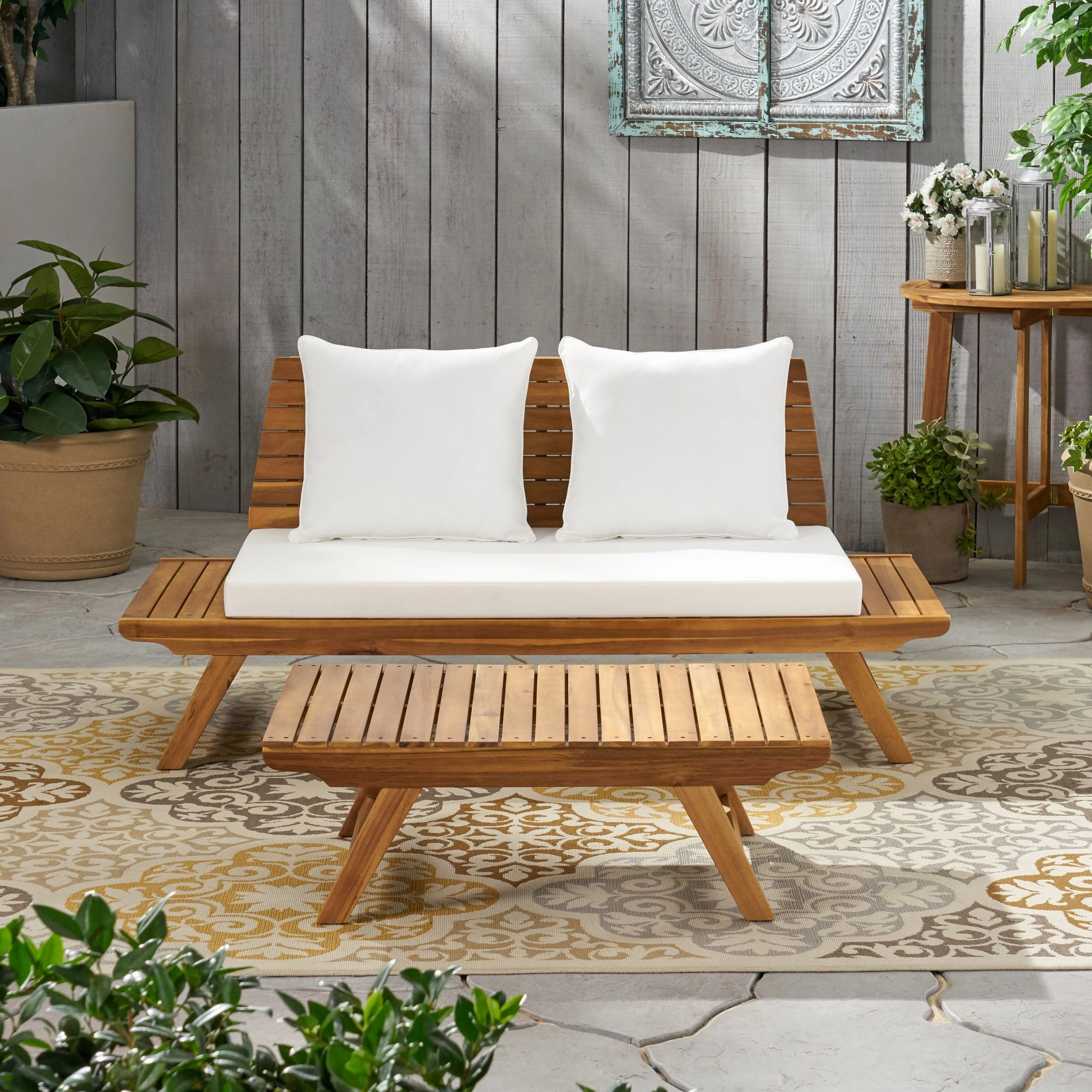 Outdoor 2 Seater Acacia Wood Loveseat and Coffee Table Set - NH466903 clothes rack, garment rack