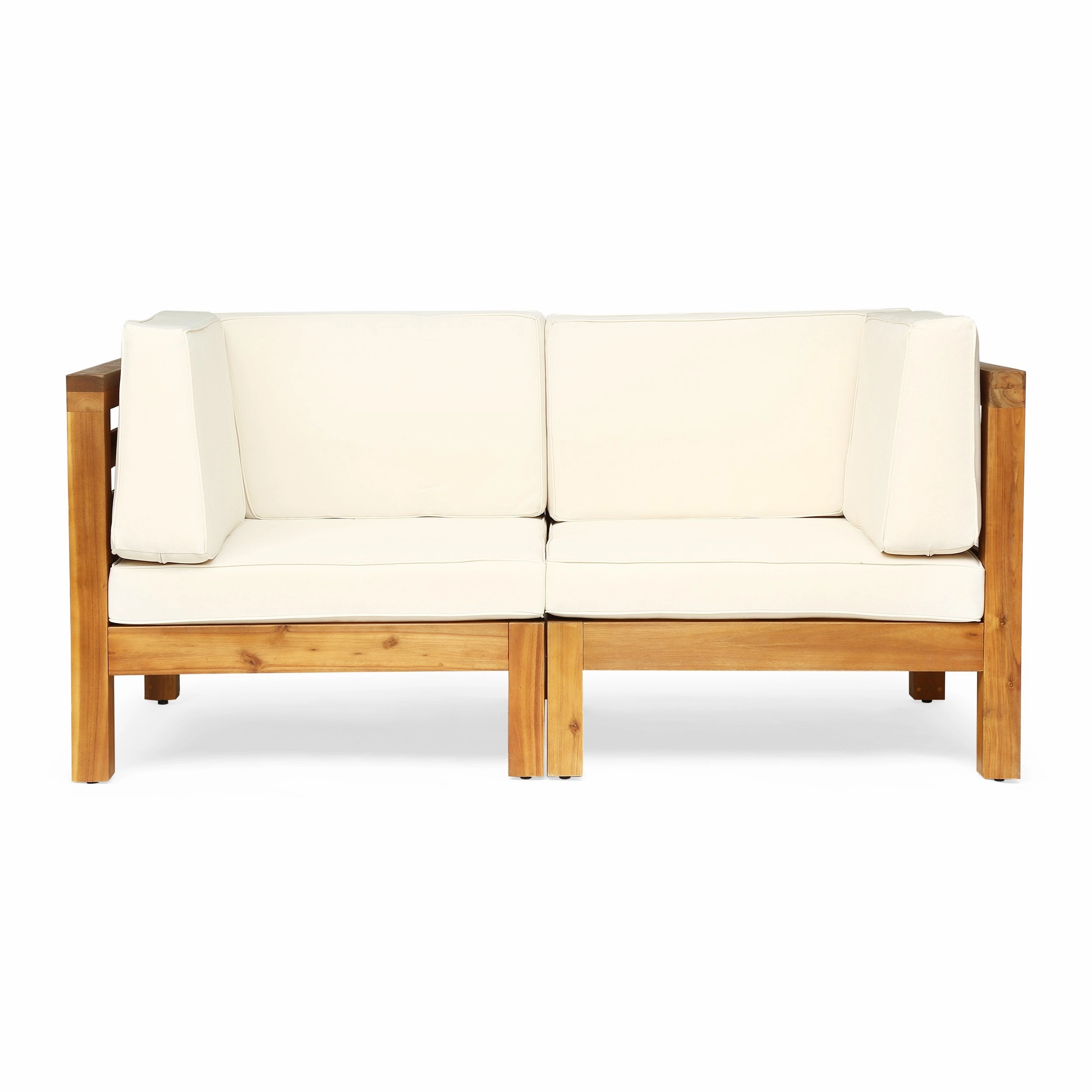 Outdoor 2-Seater Acacia Wood Sectional Loveseat Set with Cushions - NH230703