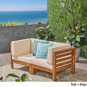 Outdoor 2-Seater Acacia Wood Sectional Loveseat Set with Cushions - NH230703 stair tread rug, stair mat