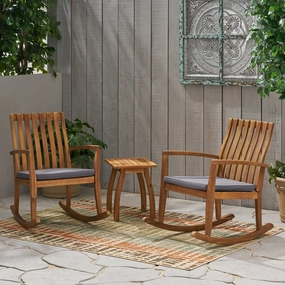Outdoor 2 Seater Rocking Chair Set with Side Table, Teak and Dark Gray - NH015903 clothes rack, garment rack