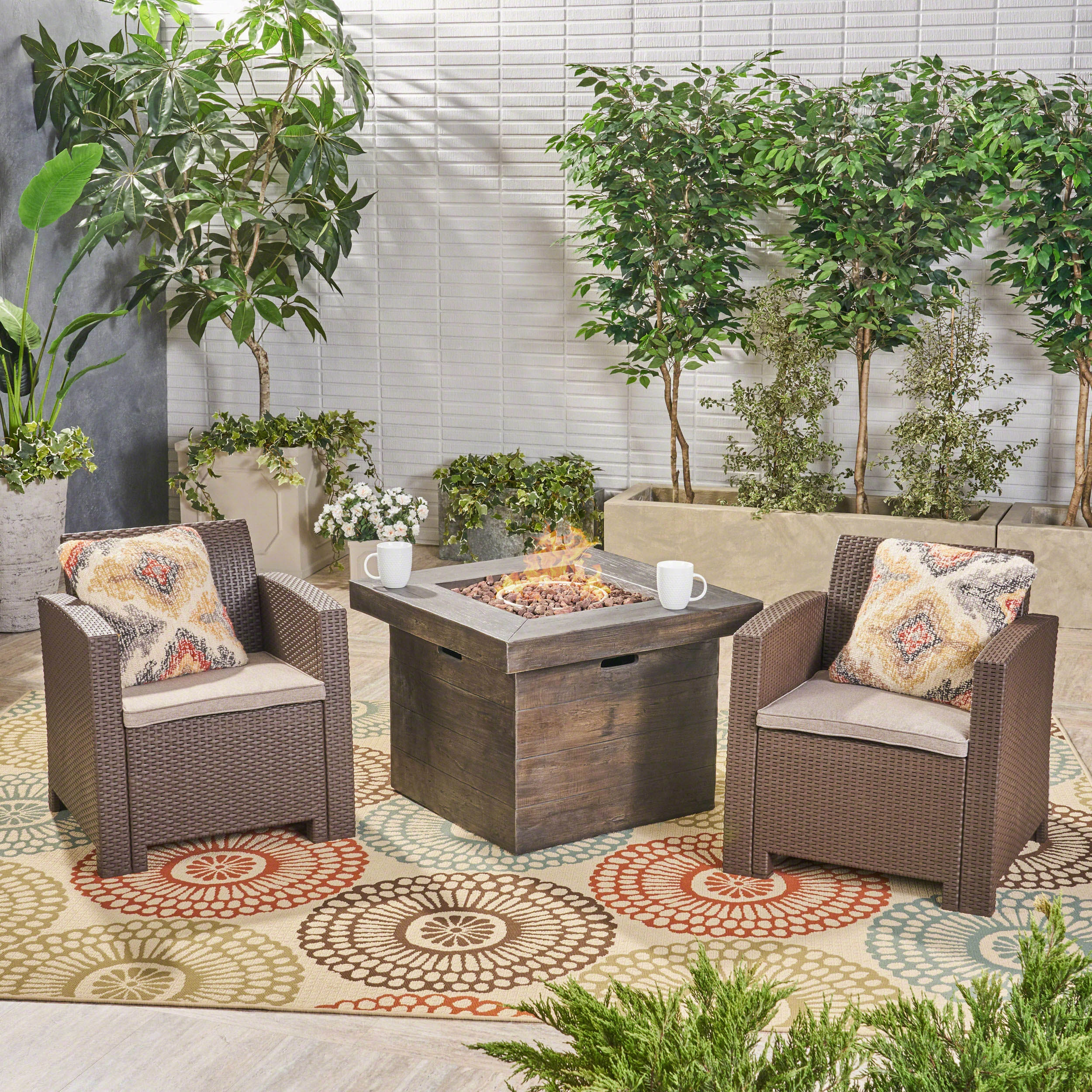 Outdoor 2-Seater Wicker Print Club Chair Chat Set with Fire Pit - NH413603 clothes rack, garment rack