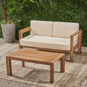 Outdoor 2 Seater Wooden Loveseat and Coffee Table Chat Set with Cushions, Beige and Brown Finish - NH272903 clothes rack, garment rack