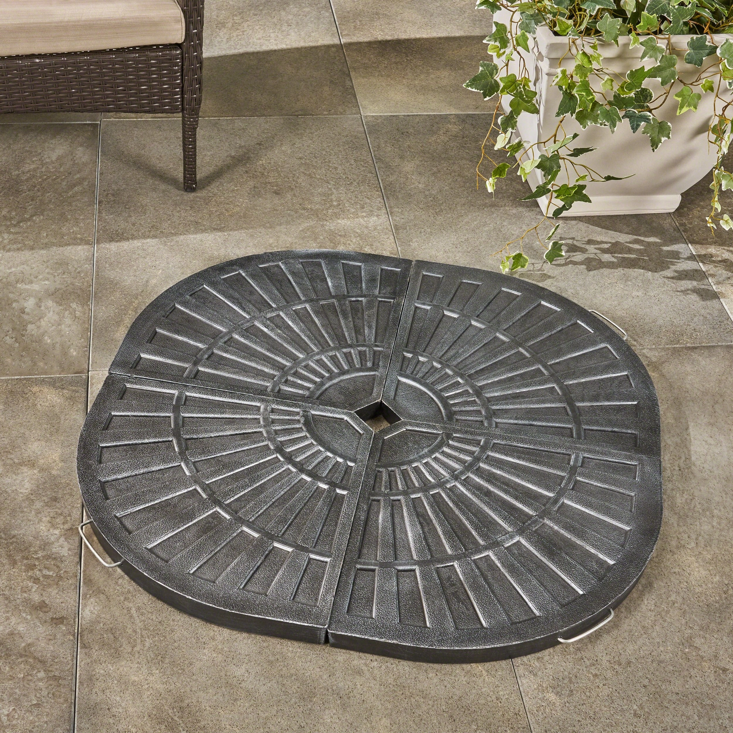 Outdoor 30lb Fan-Shaped Resin Umbrella Base (Set of 4), Brushed Black - NH586403 cowhide rug, luxury rug
