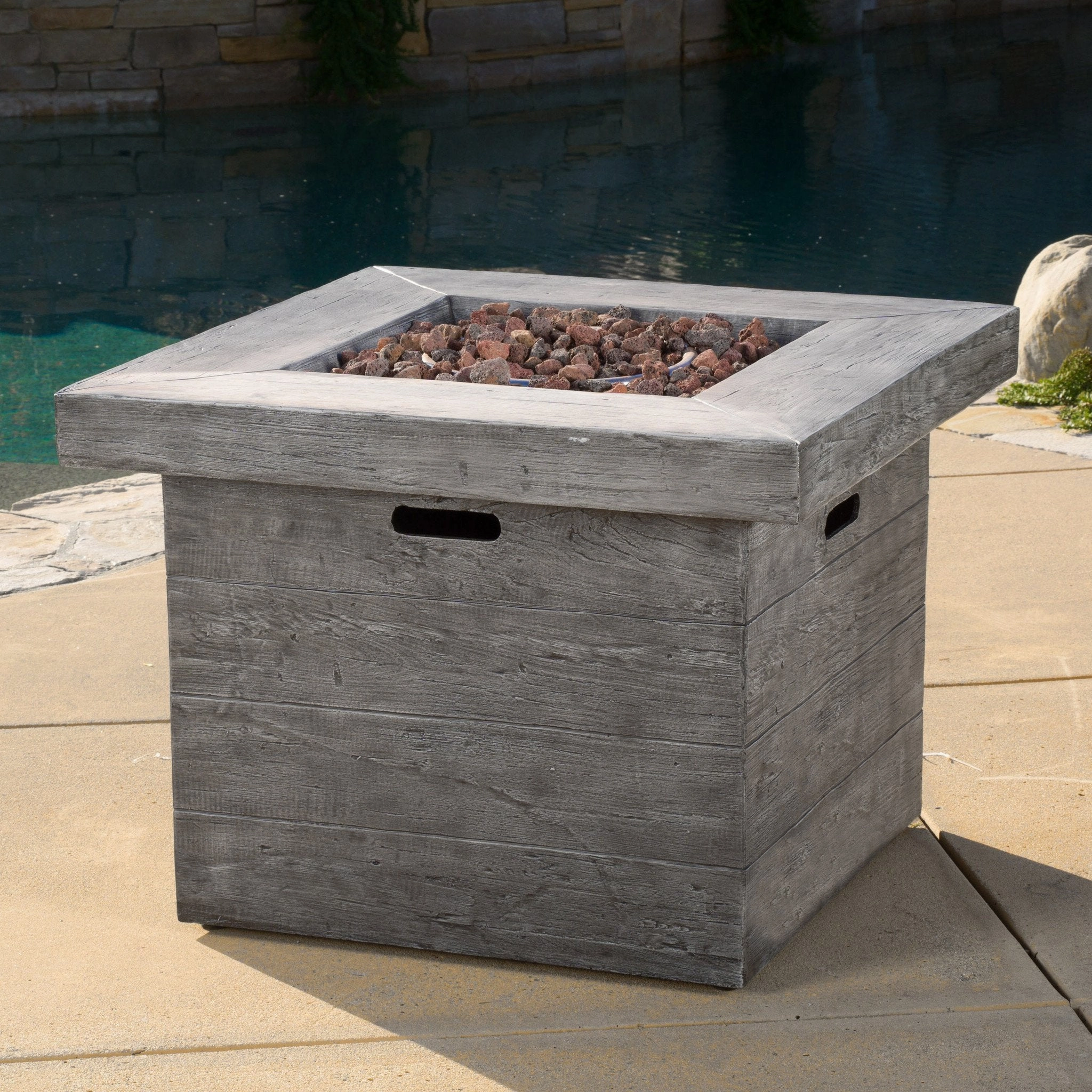 Outdoor 32-inch Square Liquid Propane Fire Pit with Lava Rocks - NH585692 floor chair, tatami chair