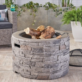 Outdoor 32-inch Wood Burning Light-Weight Concrete Round Fire Pit, Grey - NH484403 floor chair, tatami chair