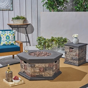 Outdoor 32" Octagonal Light Weight Concrete Fire Pit - 40,000 BTU, Mixed Brown - NH408703 floor chair, tatami chair