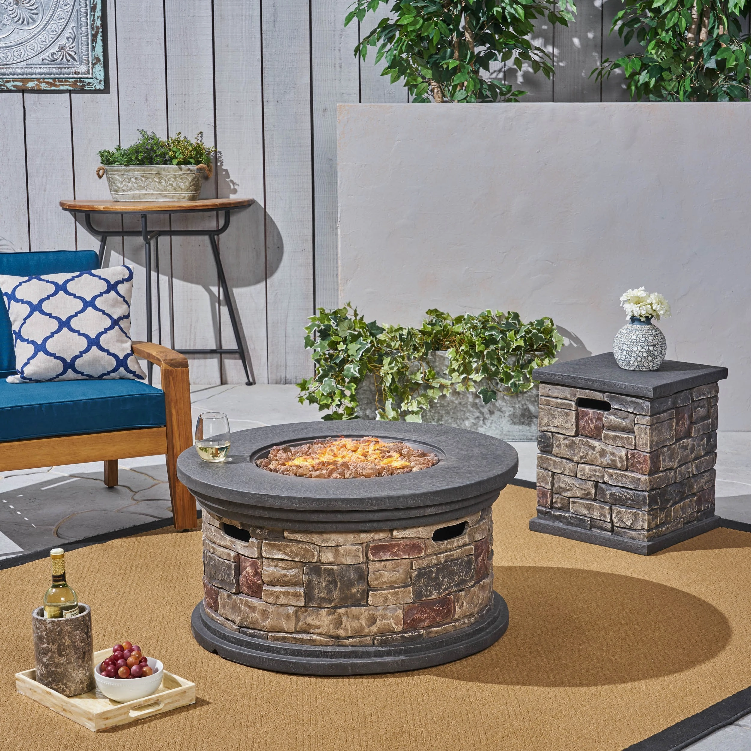 Outdoor 32" Round Light Weight Concrete Fire Pit - 40,000 BTU, Mixed Brown - NH308703 floor chair, tatami chair