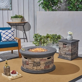 Outdoor 32" Round Light Weight Concrete Fire Pit - 40,000 BTU, Mixed Brown - NH308703 floor chair, tatami chair