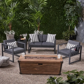Outdoor 3 Piece Aluminum Chat Set with Cushions and Fire Pit - NH118703 clothes rack, garment rack