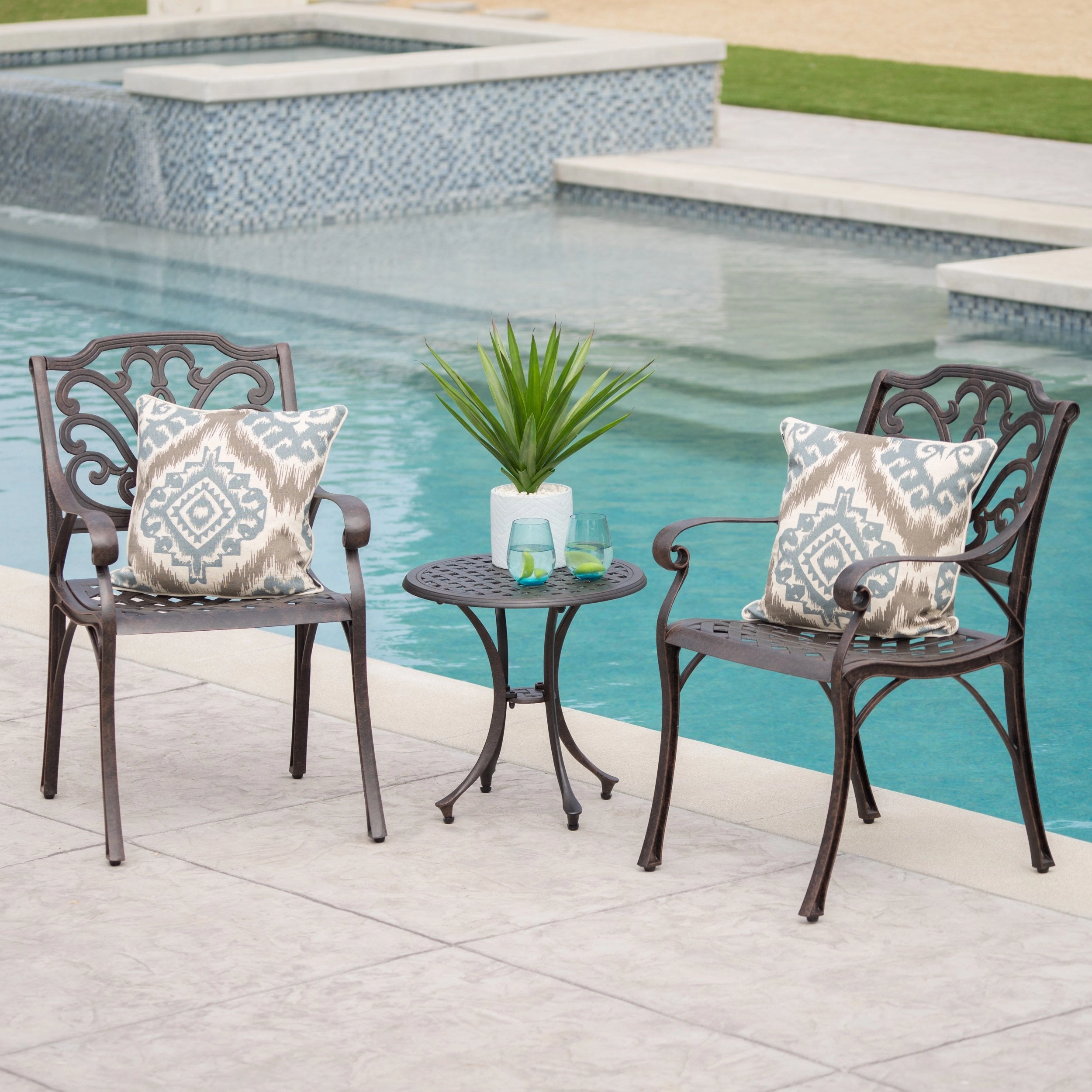 Outdoor 3 Piece Bronze Finished Cast Aluminum Chat Set - NH357103 clothes rack, garment rack