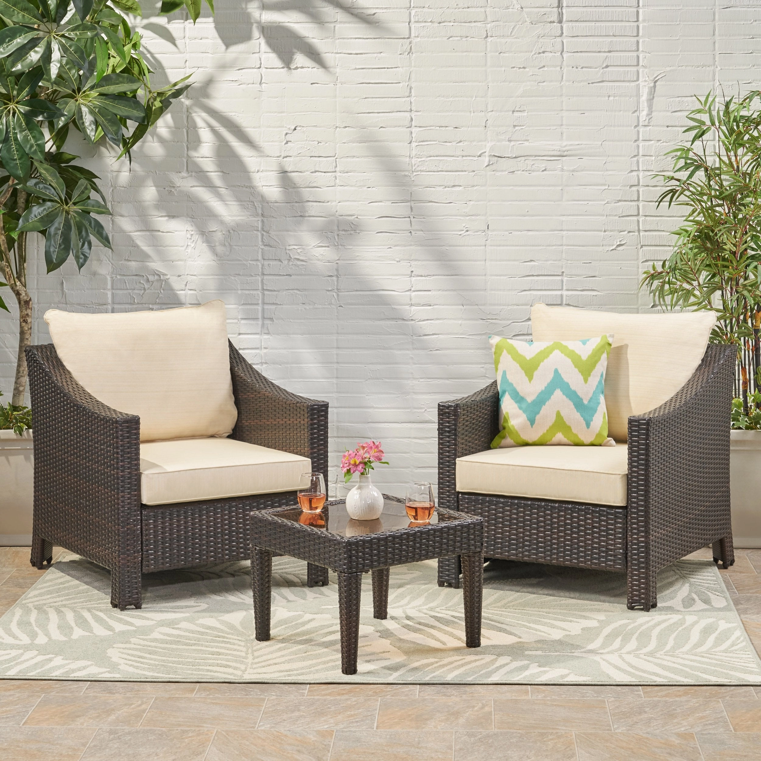 Outdoor 3-piece Brown Wicker Bistro Set with Cushions - NH160692 clothes rack, garment rack