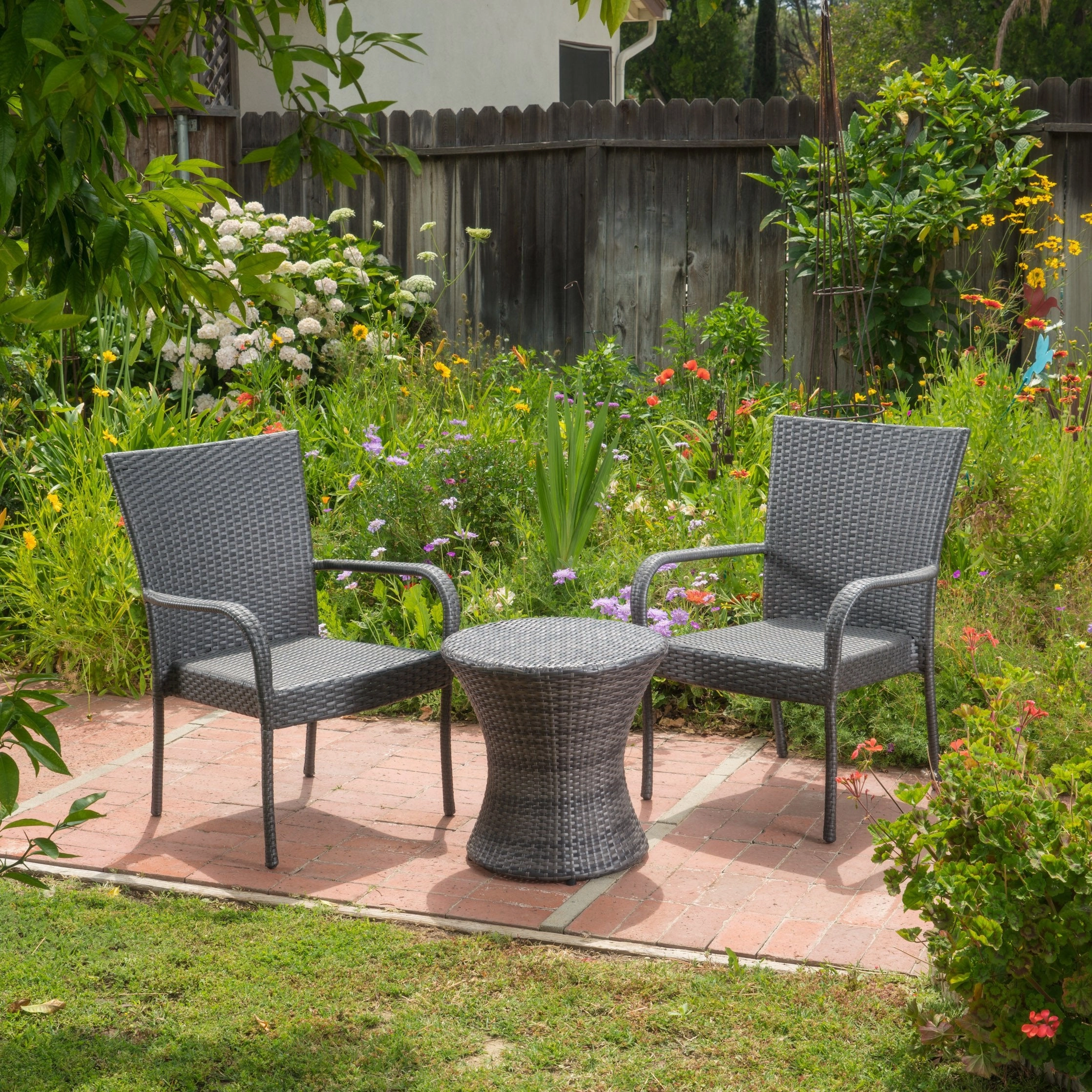 Outdoor 3 Piece Grey Wicker Stacking Chair Chat Set - NH669003 clothes rack, garment rack