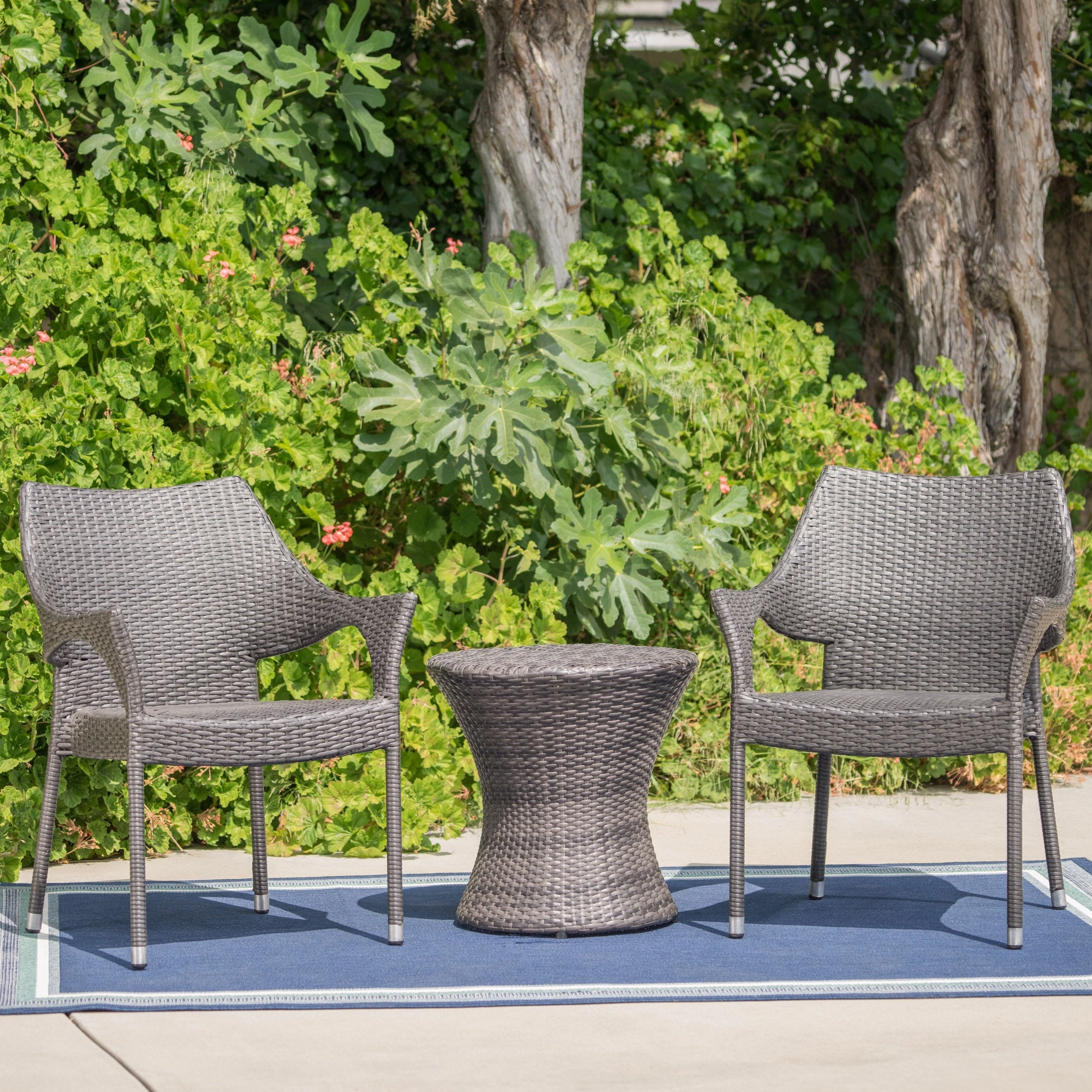 Outdoor 3 Piece Grey Wicker Stacking Chair Chat Set - NH869003 clothes rack, garment rack