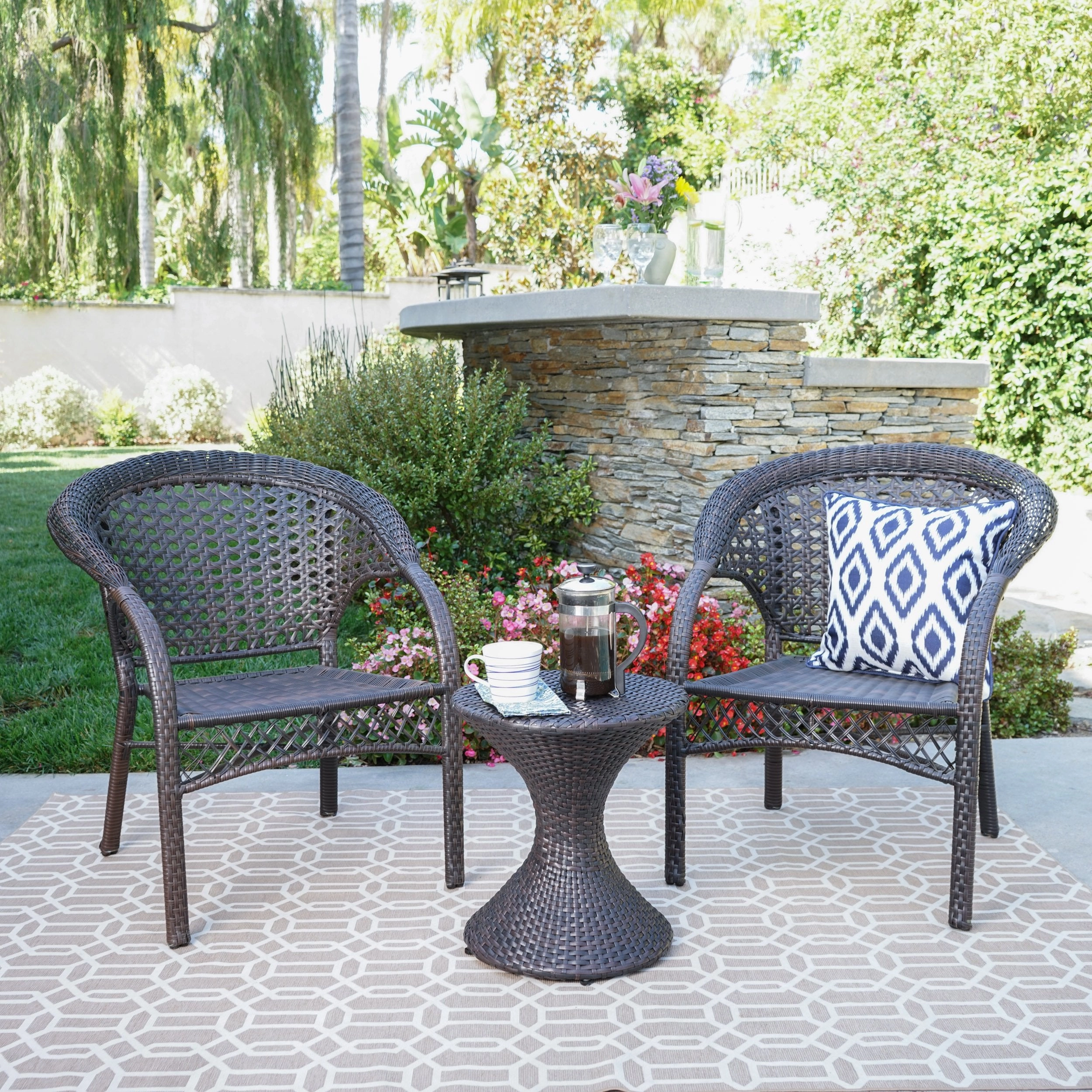 Outdoor 3 Piece Multi-Brown Wicker Chat Set with Stacking Chairs - NH284103 clothes rack, garment rack