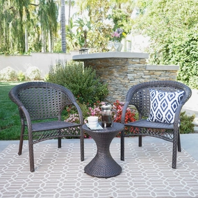 Outdoor 3 Piece Multi-Brown Wicker Chat Set with Stacking Chairs - NH284103 clothes rack, garment rack
