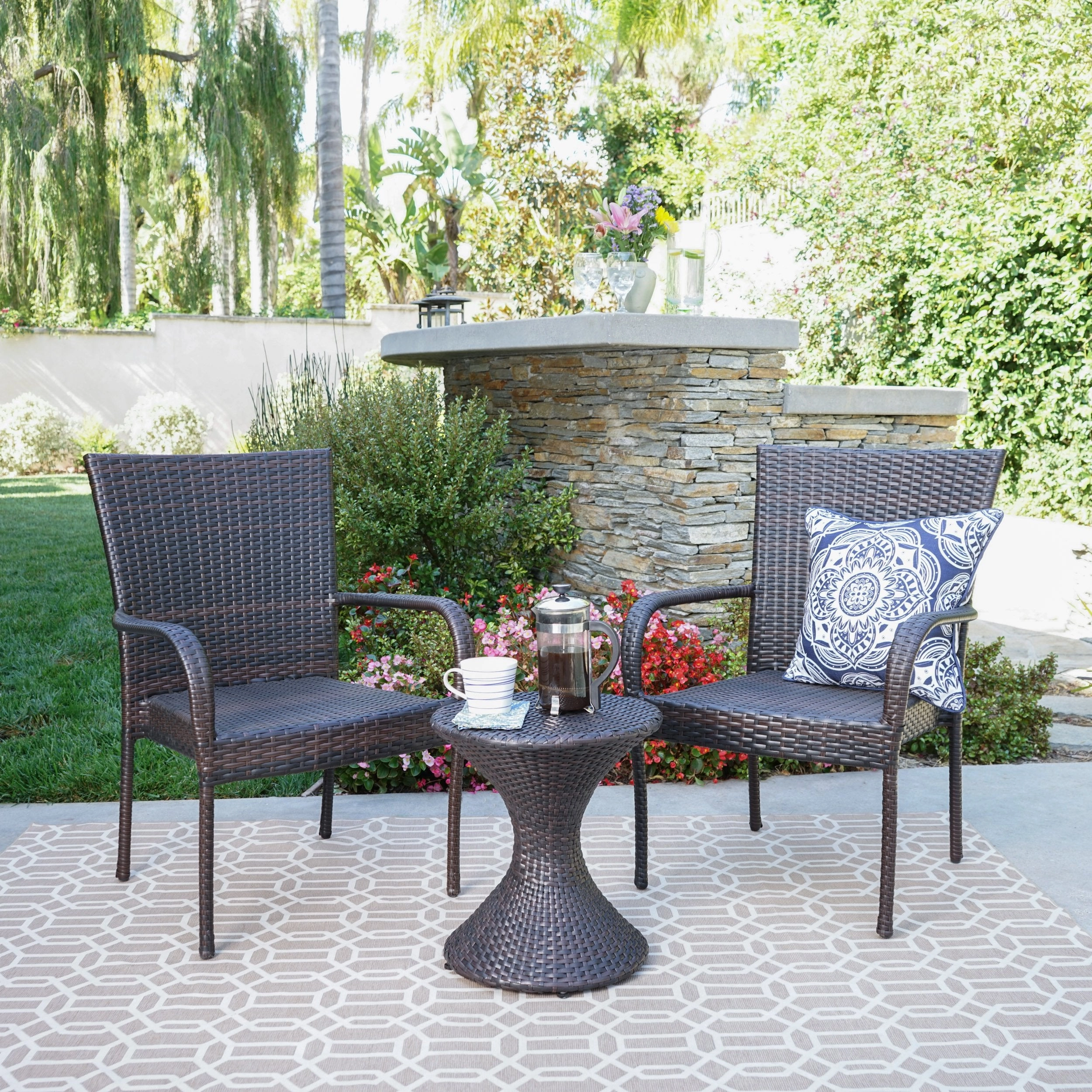 Outdoor 3 Piece Multi-Brown Wicker Chat Set with Stacking Chairs - NH384103 clothes rack, garment rack