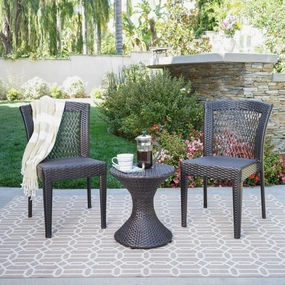 Outdoor 3 Piece Multi-Brown Wicker Chat Set with Stacking Chairs - NH584103 clothes rack, garment rack