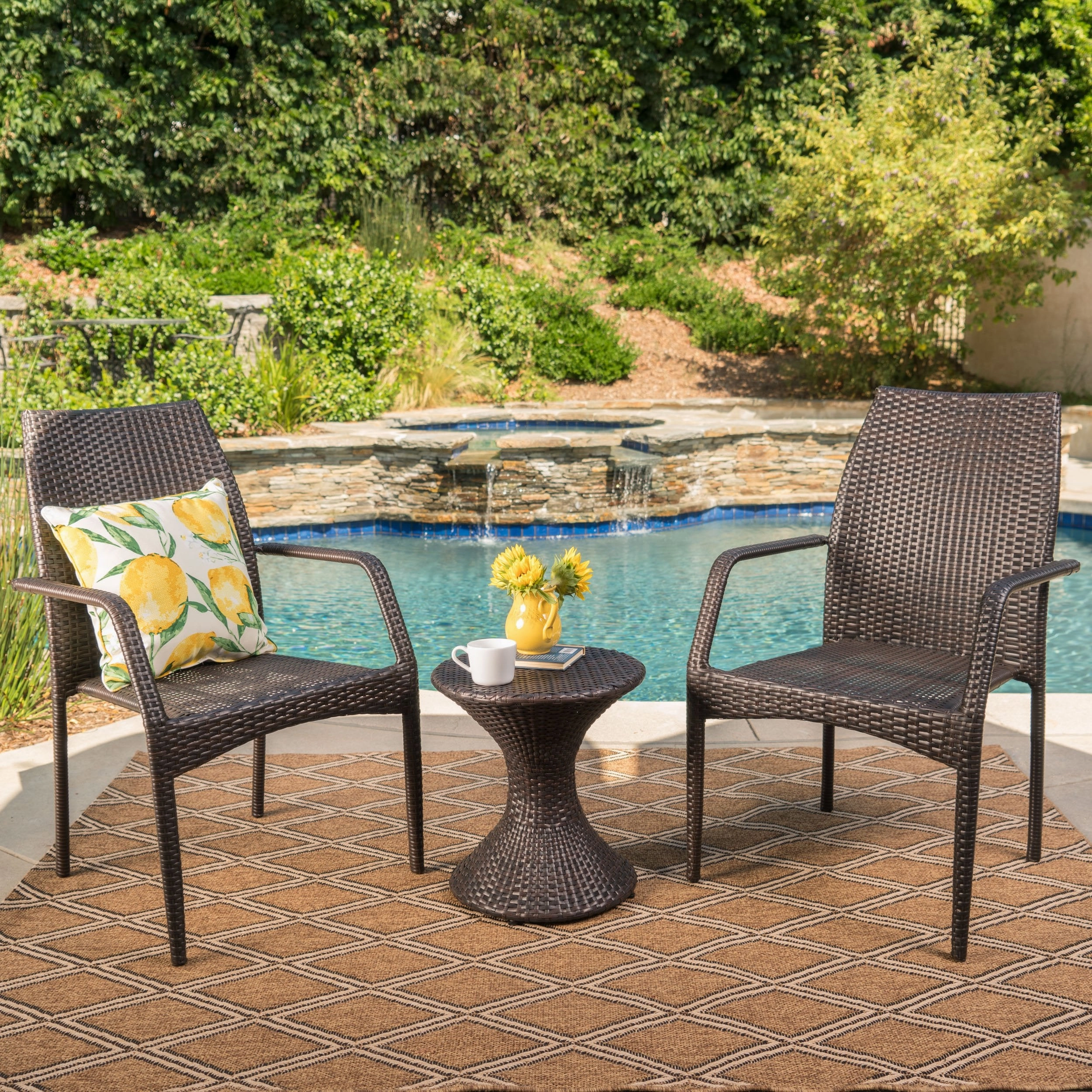 Outdoor 3 Piece Multi-Brown Wicker Chat Set with Stacking Chairs - NH684103 clothes rack, garment rack