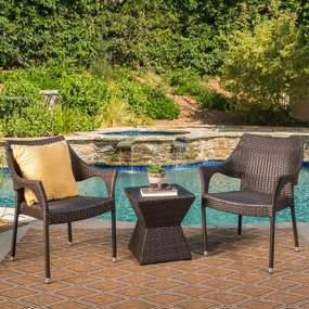 Outdoor 3 Piece Multi-Brown Wicker Chat Set with Stacking Chairs - NH774103 clothes rack, garment rack