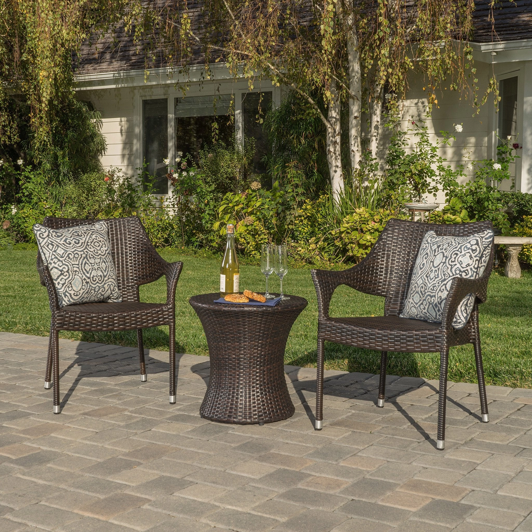 Outdoor 3 Piece Multi-Brown Wicker Chat Set with Stacking Chairs - NH824992 clothes rack, garment rack