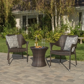 Outdoor 3 Piece Multi-Brown Wicker Chat Set with Stacking Chairs - NH824992 clothes rack, garment rack
