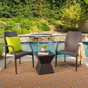 Outdoor 3 Piece Multi-Brown Wicker Chat Set with Stacking Chairs - NH974103 clothes rack, garment rack