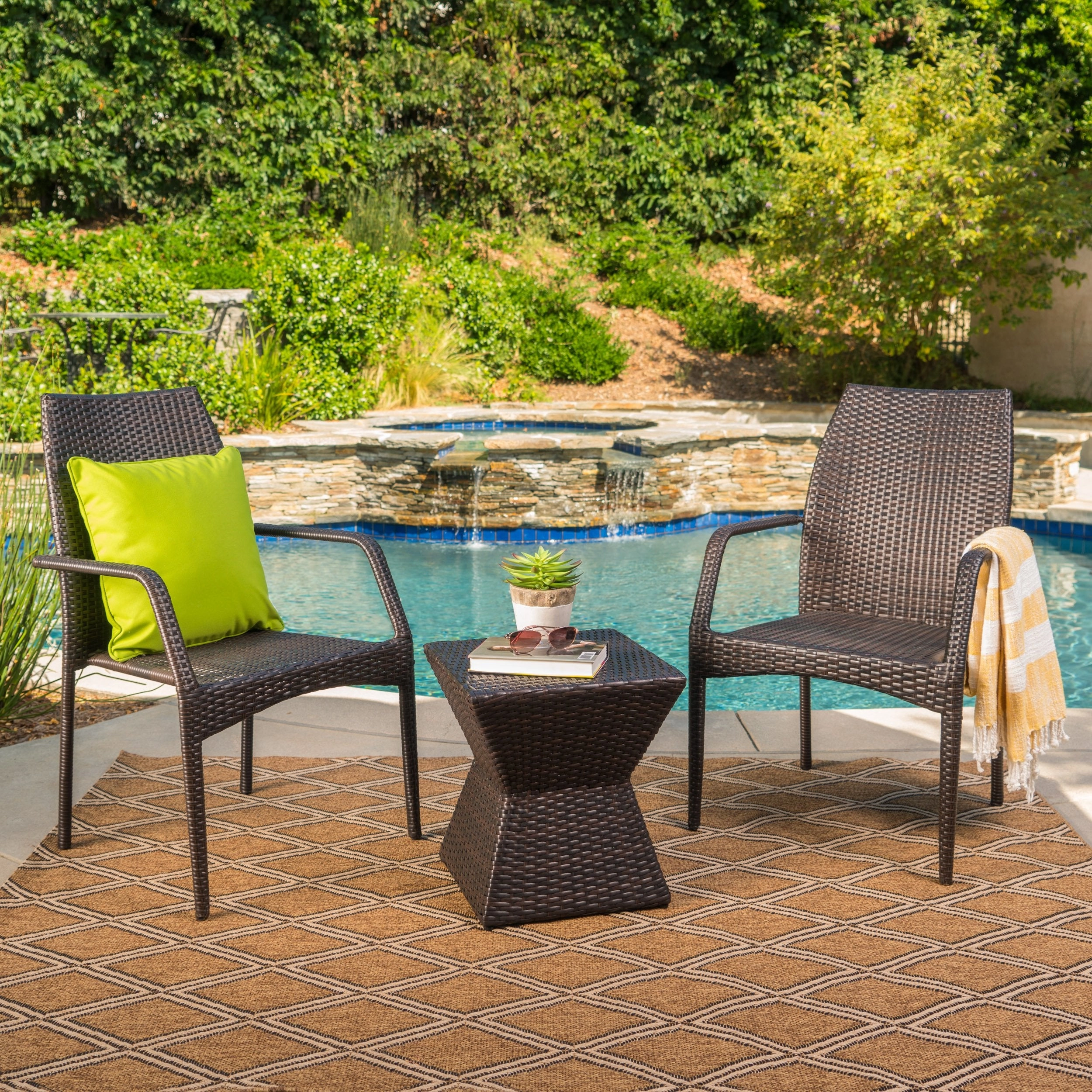 Outdoor 3 Piece Multi-Brown Wicker Chat Set with Stacking Chairs - NH974103 clothes rack, garment rack