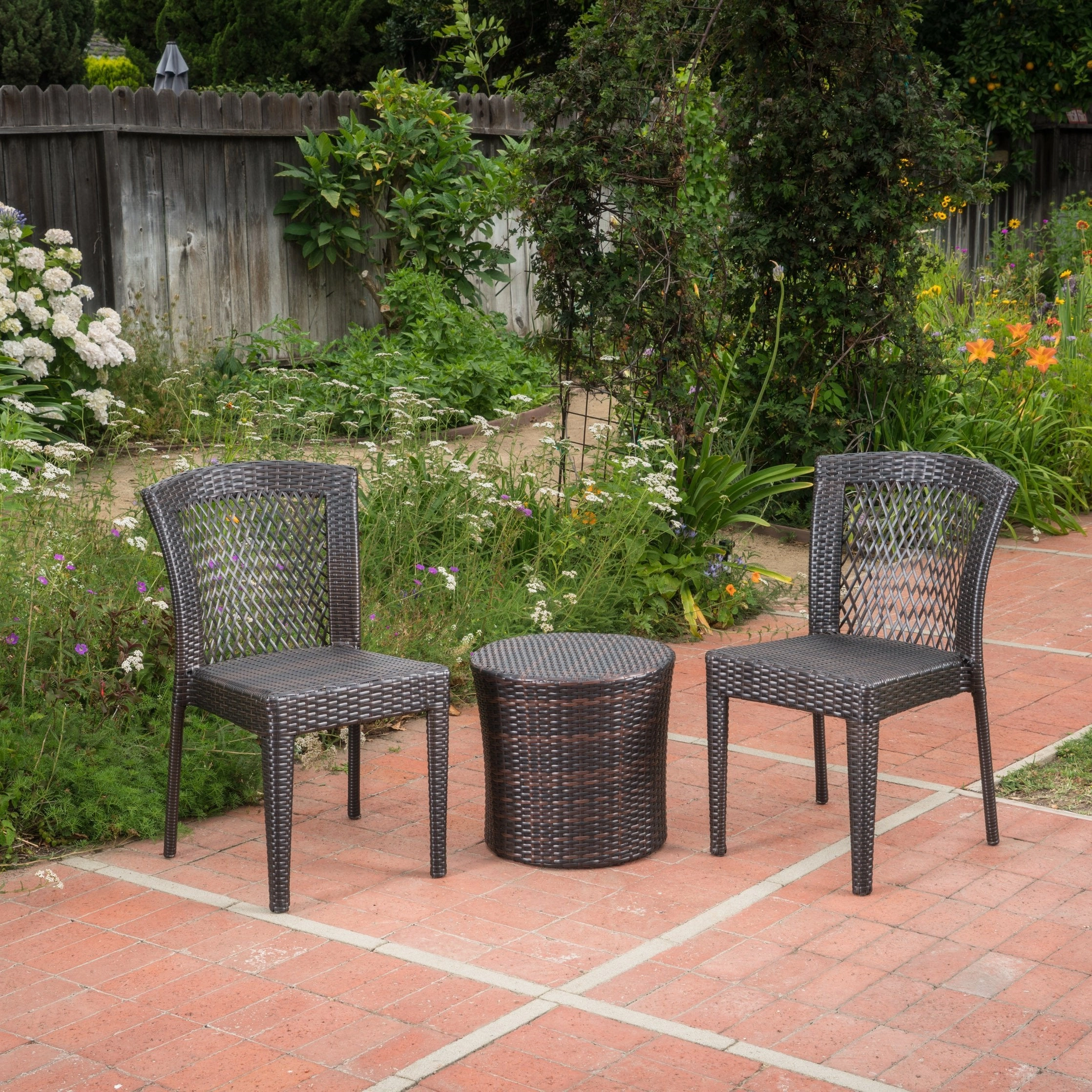 Outdoor 3 Piece Multi-brown Wicker Stacking Chair Chat Set - NH159003