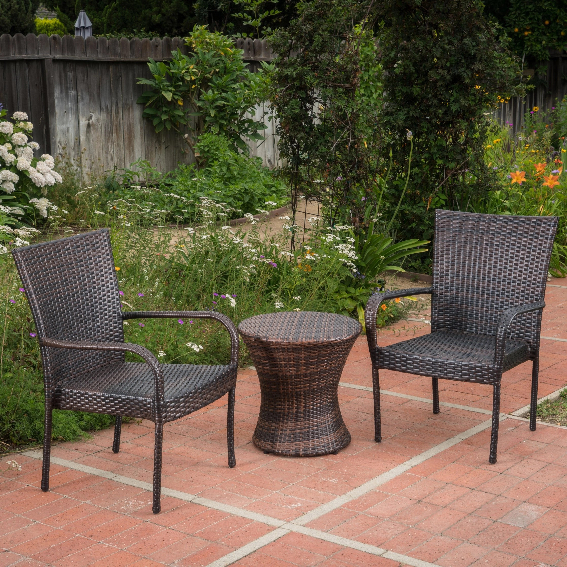Outdoor 3 Piece Multi-brown Wicker Stacking Chair Chat Set - NH349003 clothes rack, garment rack