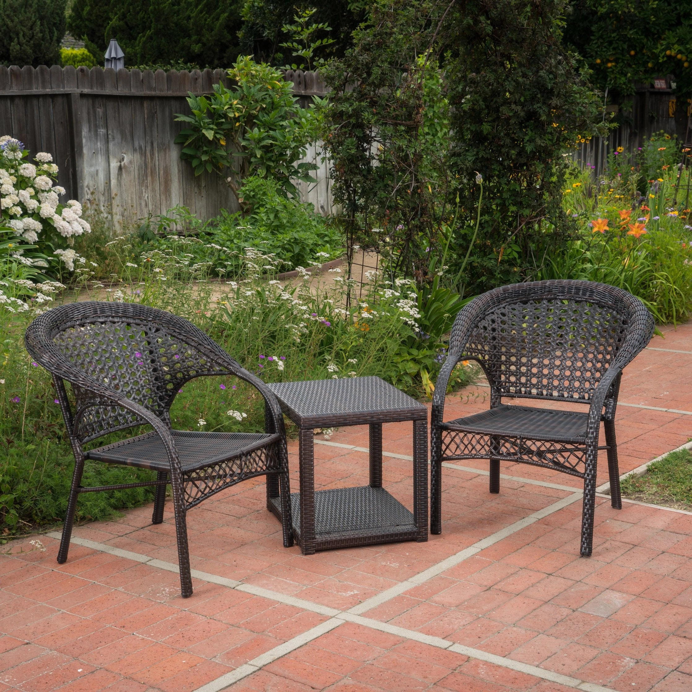 Outdoor 3 Piece Multi-brown Wicker Stacking Chair Chat Set - NH839003