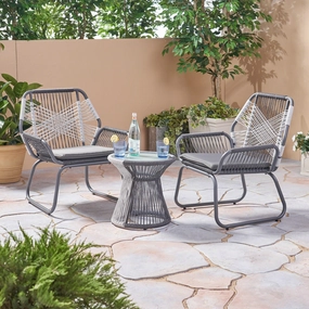 Outdoor 3 Piece Rope and Steel Chat Set, Gray Finish and White - NH932503 clothes rack, garment rack