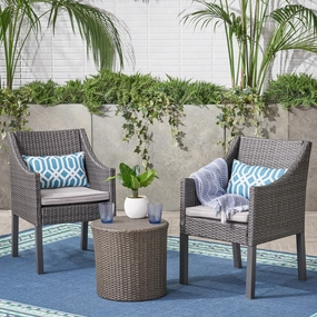Outdoor 3 Piece Wicker Chat Set, Grey with Silver Cushions - NH847403 clothes rack, garment rack