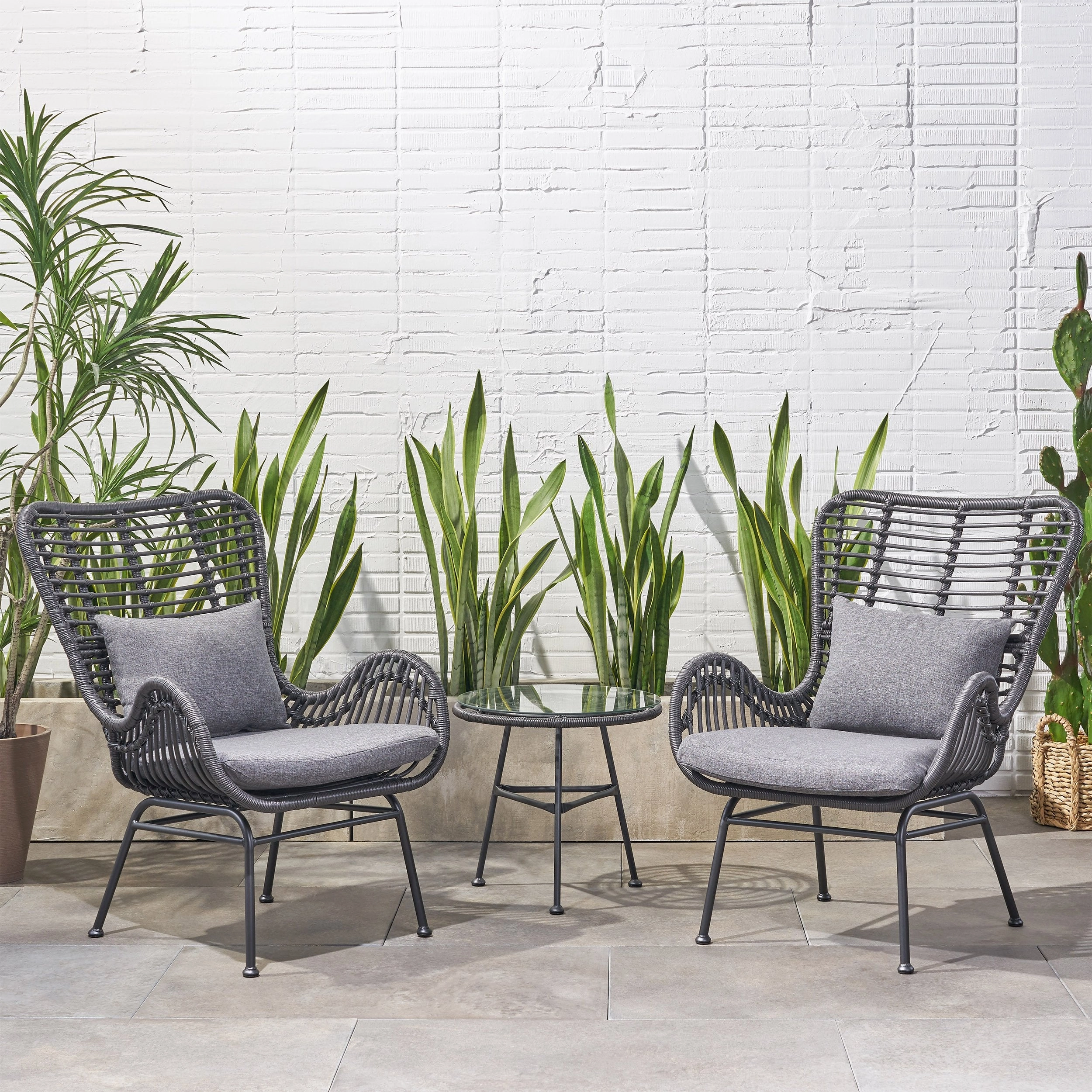 Outdoor 3 Piece Wicker Chat Set with Cushions - NH980013 clothes rack, garment rack