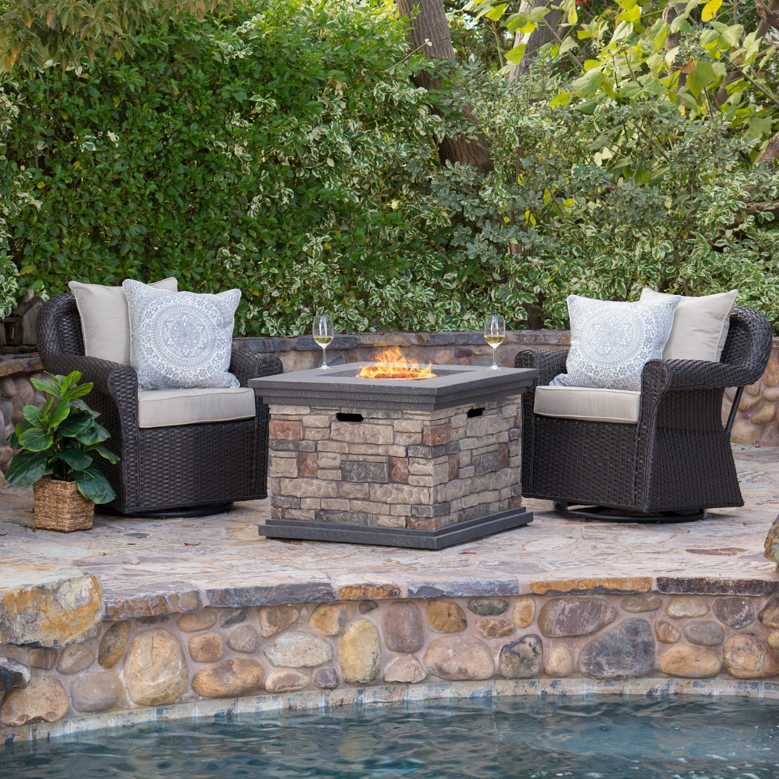 Outdoor 3 Piece Wicker Rocker and Gas Firepit Set - NH742003 clothes rack, garment rack