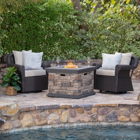 Outdoor 3 Piece Wicker Rocker and Gas Firepit Set - NH742003 clothes rack, garment rack