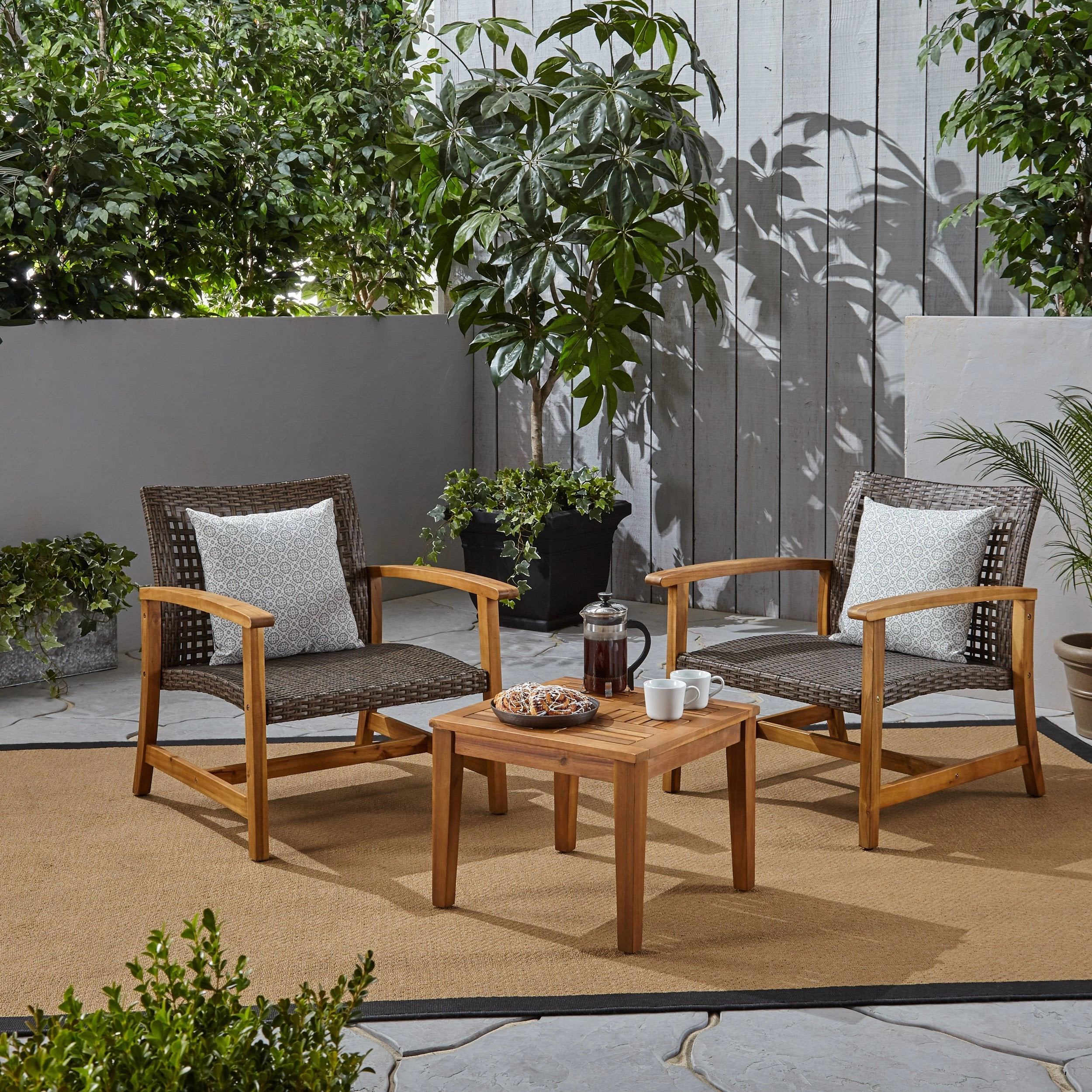 Outdoor 3 Piece Wood and Wicker Club Chairs and Side Table Set - NH541803 clothes rack, garment rack