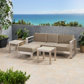 Outdoor 3 Seater Aluminum Sofa and Ottoman Set with Side Tables - NH875903 cushion cover, soft furnishing