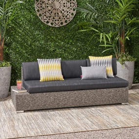 Outdoor 3 Seater Wicker Left Sofa, Mixed Black with Dark Grey Cushions - NH966403 serving bowl, serving dish