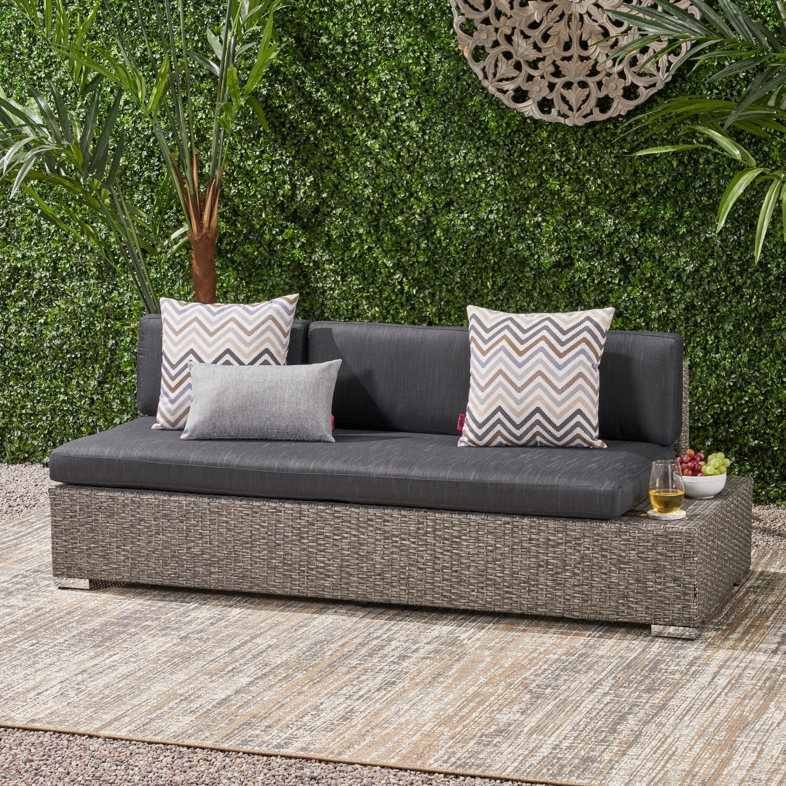 Outdoor 3 Seater Wicker Right Sofa, Mixed Black with Dark Grey Cushions - NH076403 serving bowl, serving dish