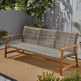 Outdoor 3-Seater Wicker Weave Sofa with Acacia Wood Frame - NH797703 stair tread rug, stair mat