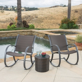 Outdoor 3pc Dark Brown Wicker Rocking Chair Chat Set - NH108592 clothes rack, garment rack