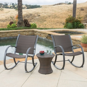 Outdoor 3pc Dark Brown Wicker Rocking Chair Chat Set (Hourglass Table) - NH008592 clothes rack, garment rack