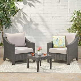 Outdoor 3pc Grey Polyethylene Chat Set - NH560692 clothes rack, garment rack