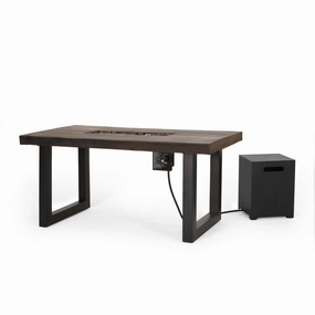 Outdoor 40,000 BTU Fire Pit Dining Table with Tank Holder, Antique Teak, Black, and Dark Gray - NH995513 floor chair, tatami chair