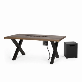 Outdoor 40,000 BTU Fire Pit Dining Table with Tank Holder, Textured Brown Walnut, Black, and Dark Gray - NH895513 floor chair, tatami chair