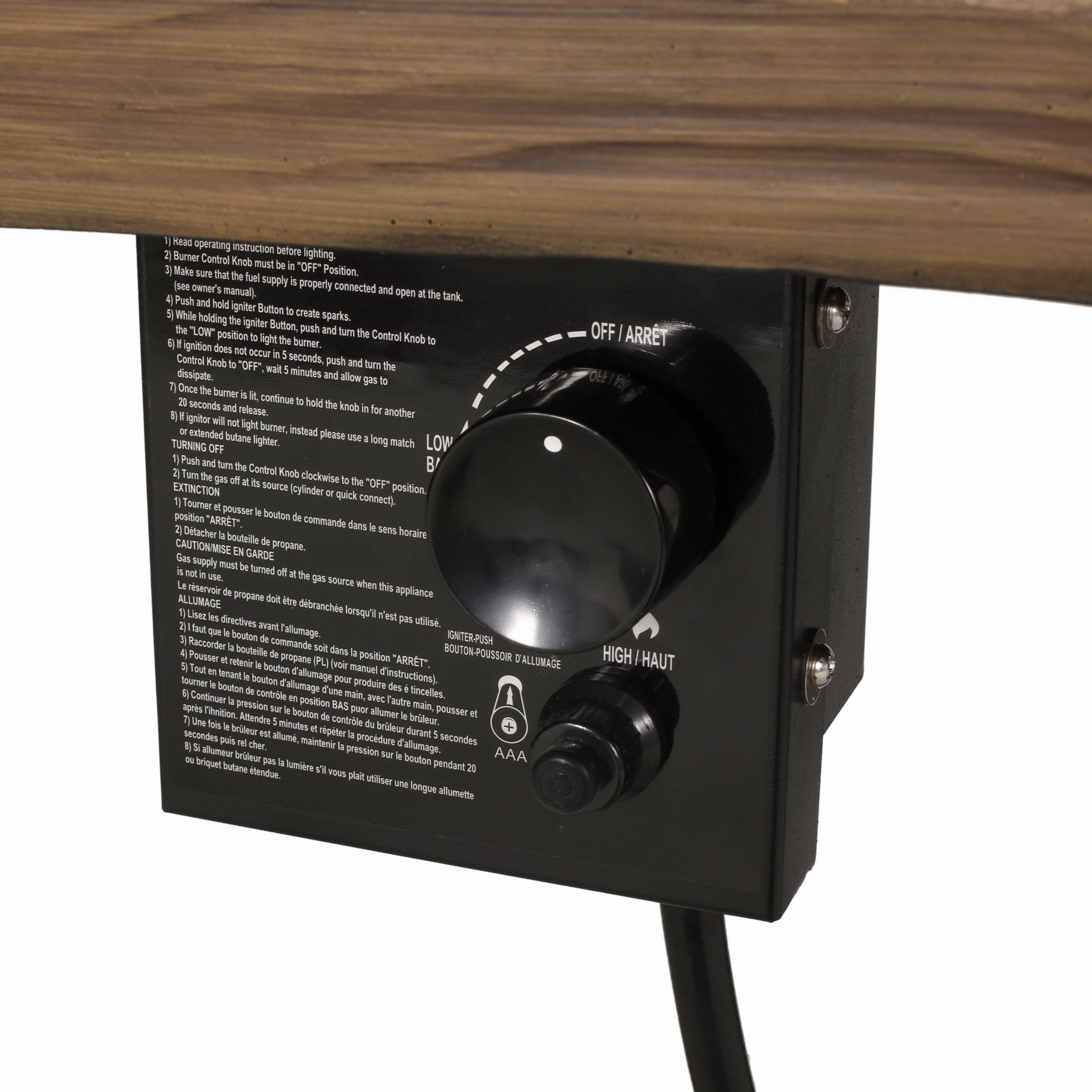 Outdoor 40,000 BTU Fire Pit Dining Table with Tank Holder, Textured Brown Walnut, Black, and Dark Gray - NH895513
